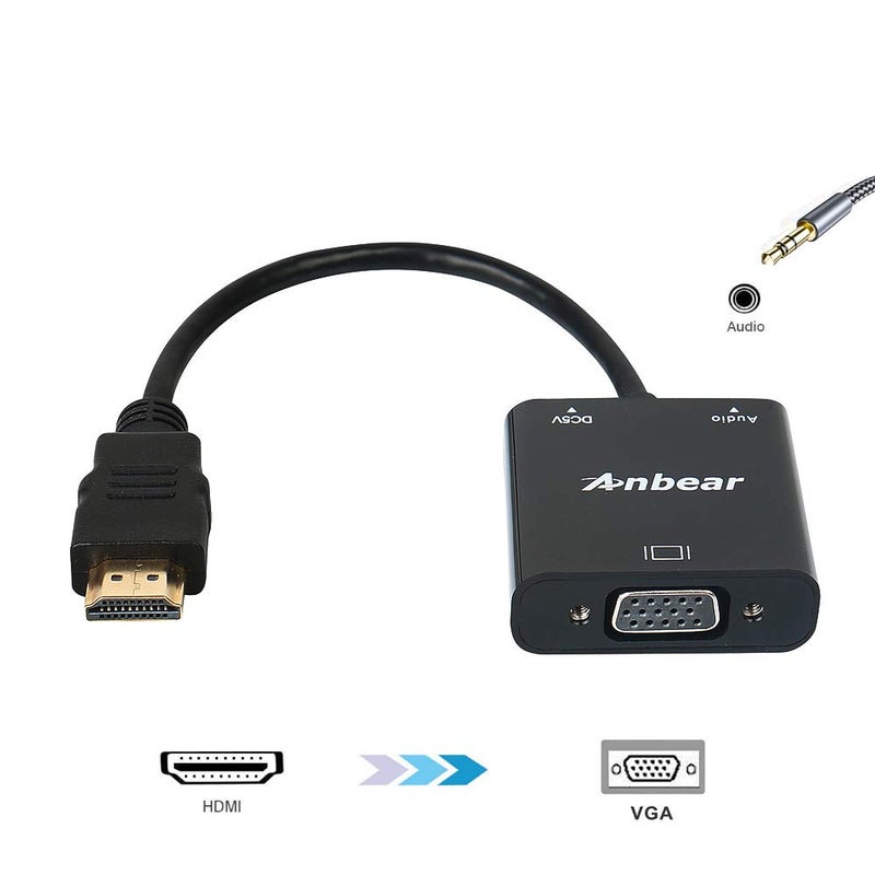 Anbear HDMI to VGA with Audio Adapter, Gold-Plated VGA to HDMI Adapter1080P Video Converter Male to Female with 3.5mm Audio Port Compatible for PC,Laptop,DVD - Image 2